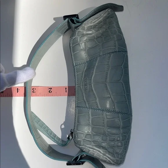 Auth. Tods Vintage Bamboo Barrel Mini Bag ~ in Blue Alligator 🐊 Skin Leather